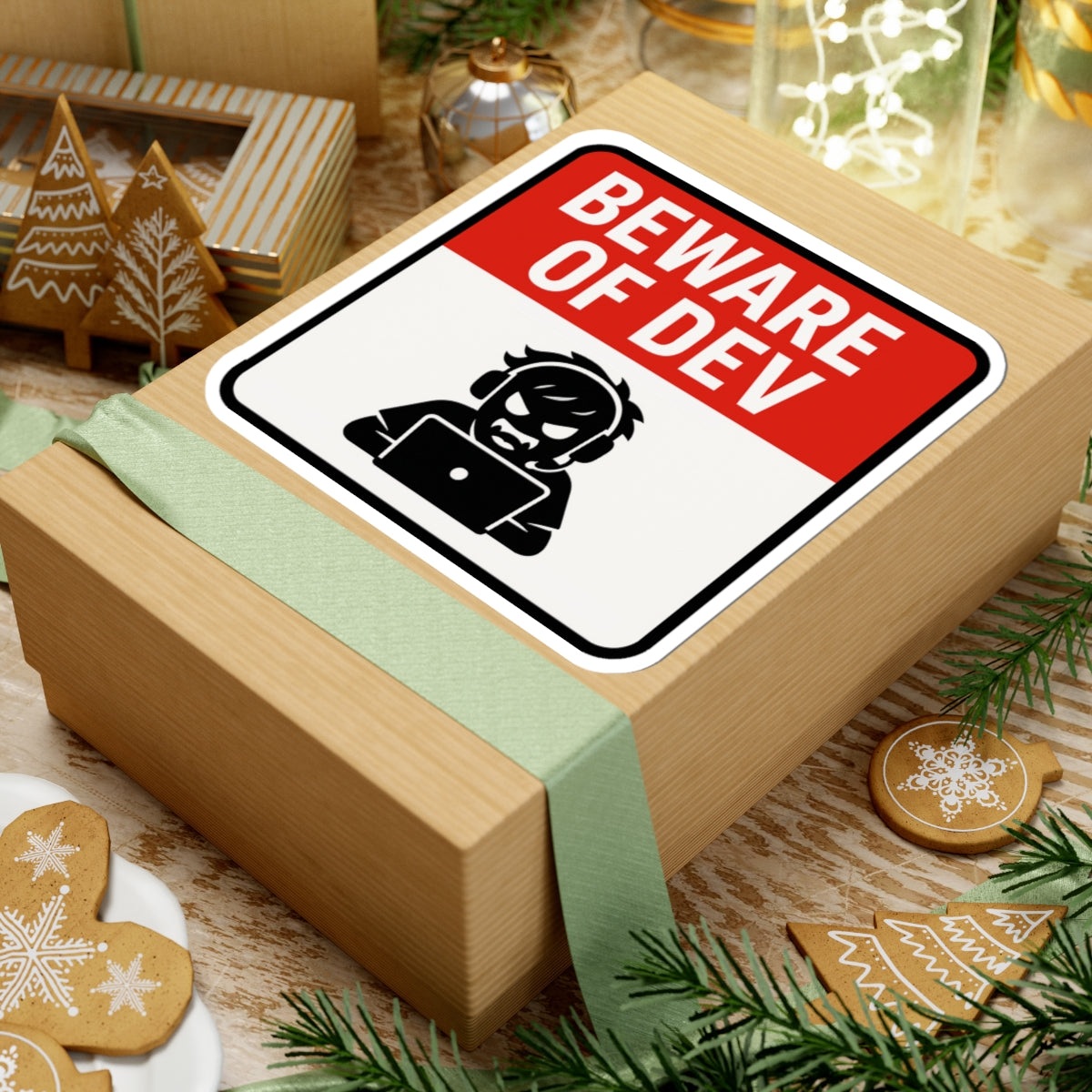 Beware of Dev Kiss-Cut Stickers - Fun Tech Humor, Laptop Decals, Programmer Gift, Geeky Decor, Creative Office Supplies