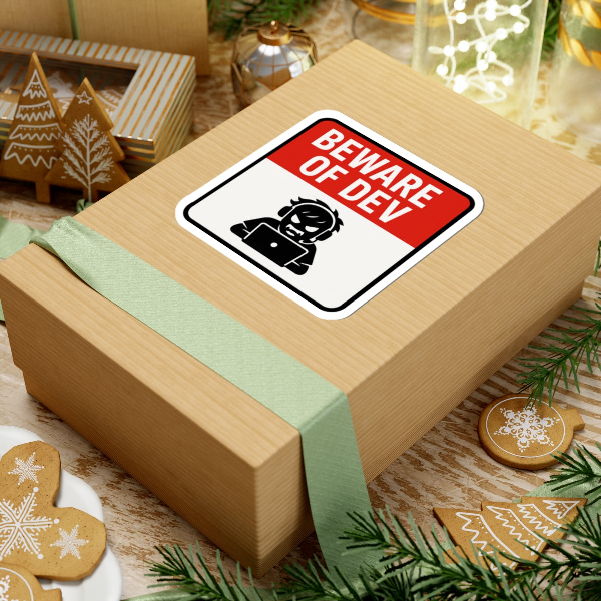 Beware of Dev Kiss-Cut Stickers - Fun Tech Humor, Laptop Decals, Programmer Gift, Geeky Decor, Creative Office Supplies