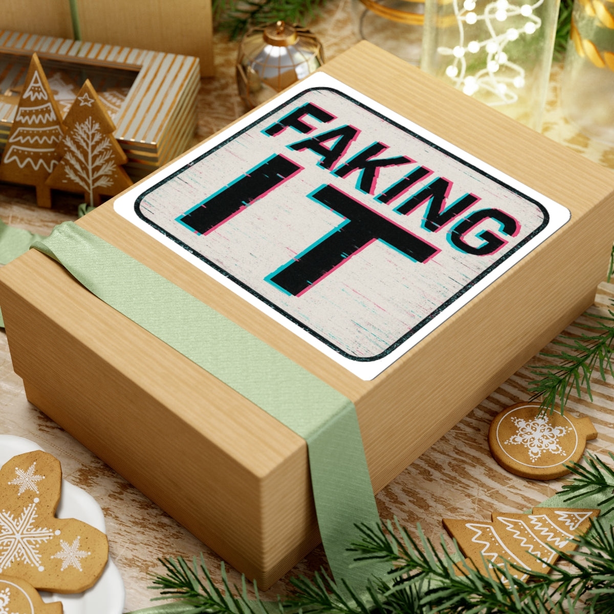 Stylish Kiss-Cut Stickers, Faking It Design, Trendy Laptop Decal, Casual Decor, Fun Gift Idea, Motivational Quote, Aesthetic Sticker