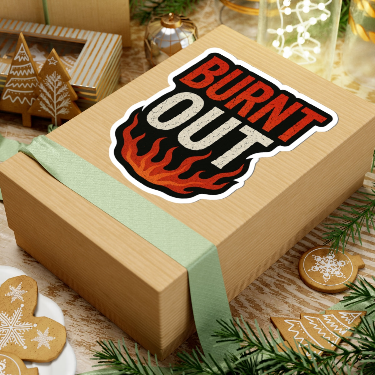 Burnt Out Kiss-Cut Stickers | Trendy Laptop Decal, Vinyl Sticker for Water Bottles, Unique Gift, Cool Home Decor, Self-Care Reminder