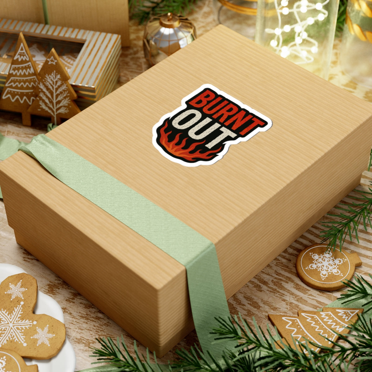 Burnt Out Kiss-Cut Stickers | Trendy Laptop Decal, Vinyl Sticker for Water Bottles, Unique Gift, Cool Home Decor, Self-Care Reminder